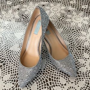 Betsey Johnson Silver Sparkling Kitten Heel 2.5”
